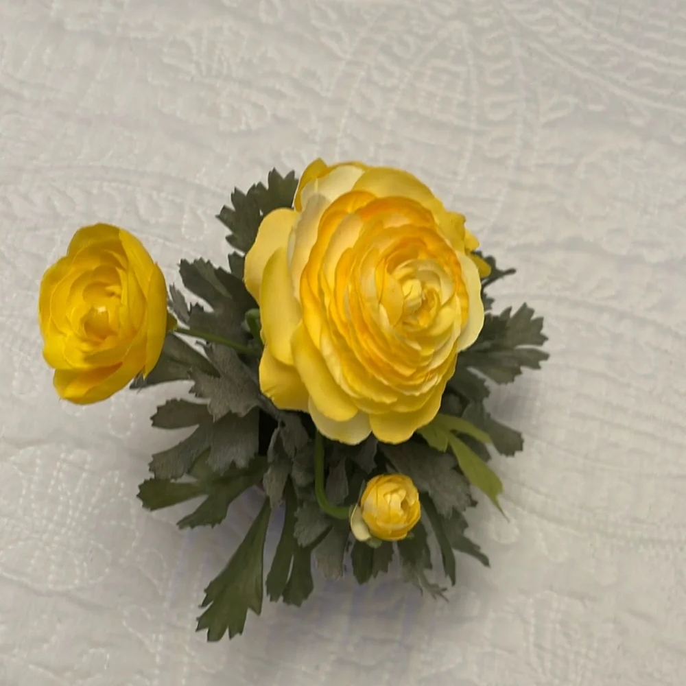 Faux Artificial Potted Yellow Ranunculus Lightly Used